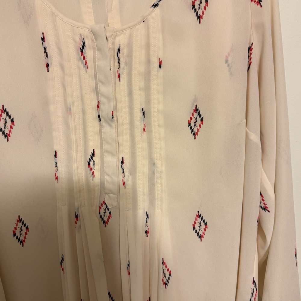 Black Rainn Cream Diamond Print Long Sleeve Blouse Top Womens 1X - Picture 3 of 11